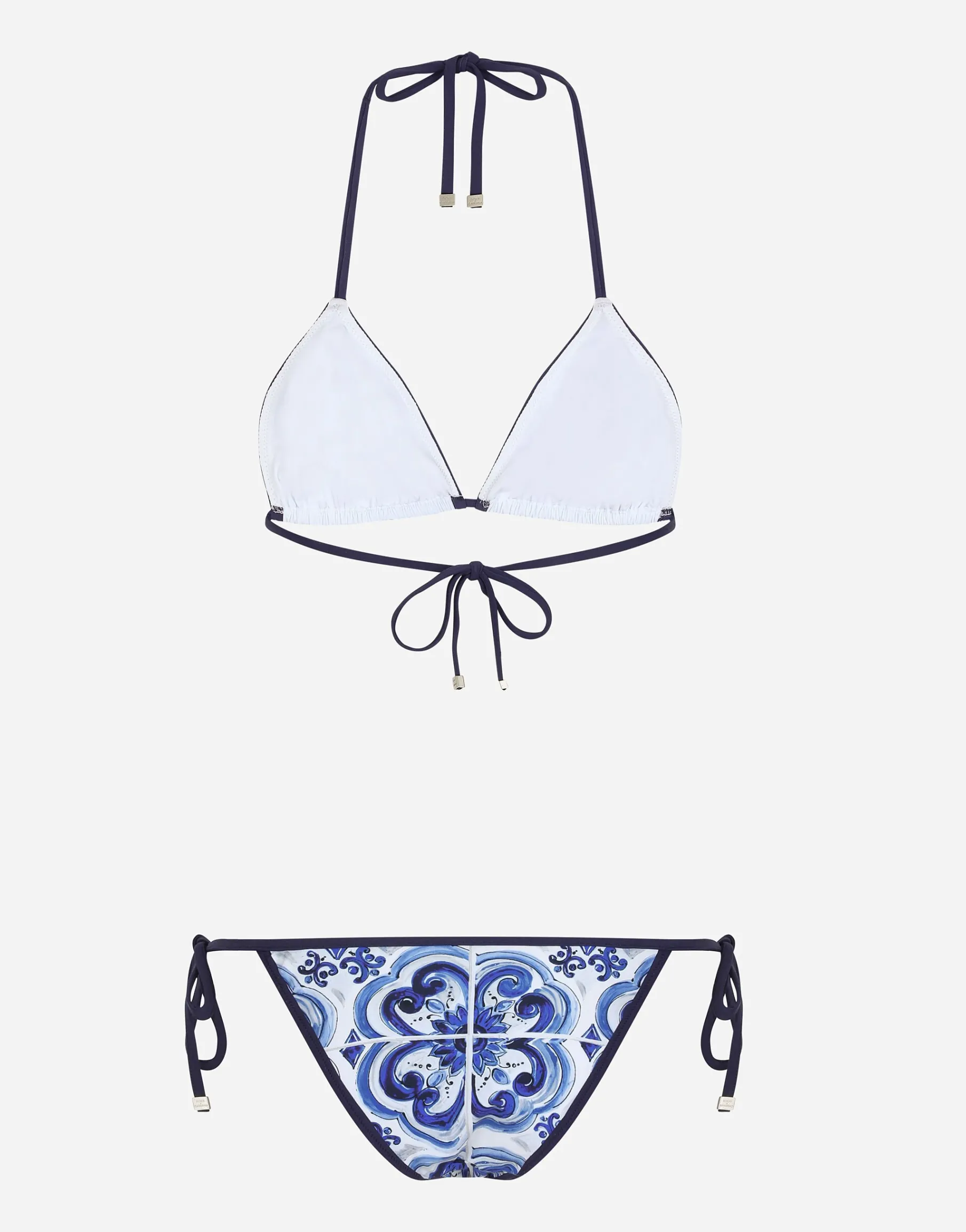 Majolica-print triangle bikini