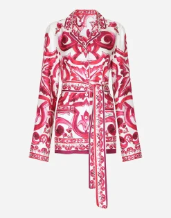 Majolica-print twill pajama shirt