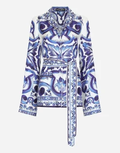 Majolica-print twill pajama shirt