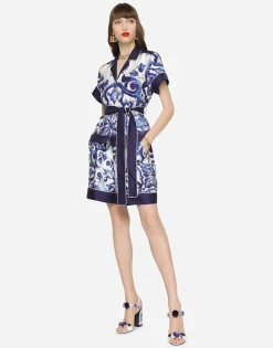 Majolica-print twill pajama shorts