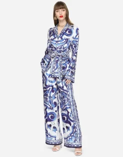Majolica-print twill pajama shirt
