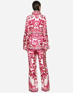 Majolica-print twill pajama shirt