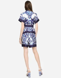 Majolica-print twill pajama shorts