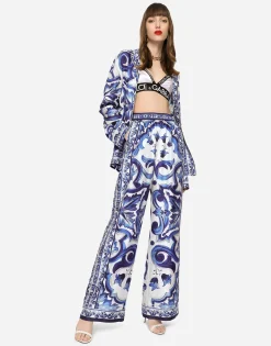 Majolica-print twill pajama shirt