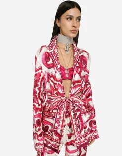Majolica-print twill pajama shirt