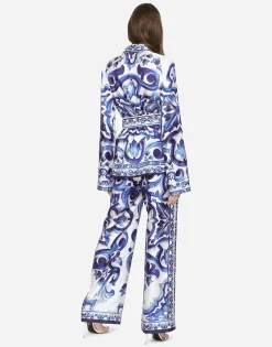 Majolica-print twill pajama shirt