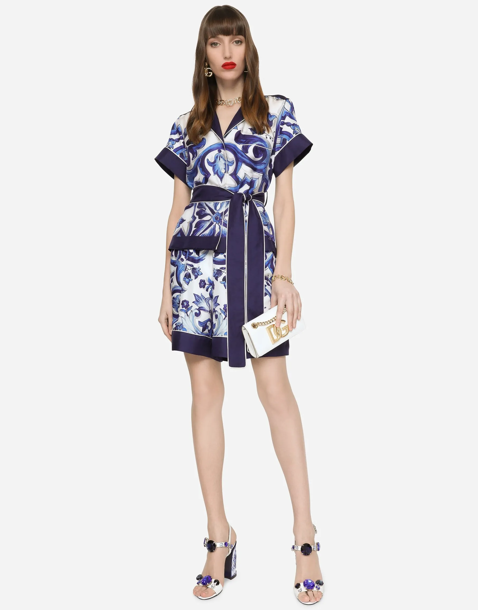 Majolica-print twill pajama shorts