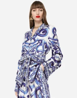 Majolica-print twill pajama shirt