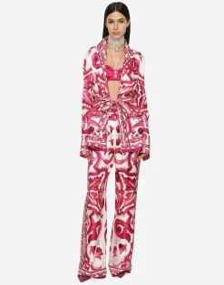 Majolica-print twill pants