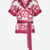 Majolica-print twill shirt with belt