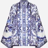 Majolica-print twill shirt with slits