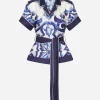 Majolica-print twill shirt with belt