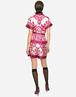 Majolica-print twill shirt with belt