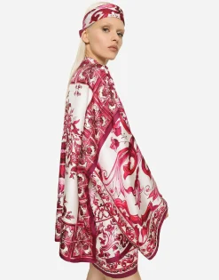 Majolica-print twill shirt with slits