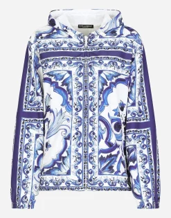 Majolica-print windbreaker with hood