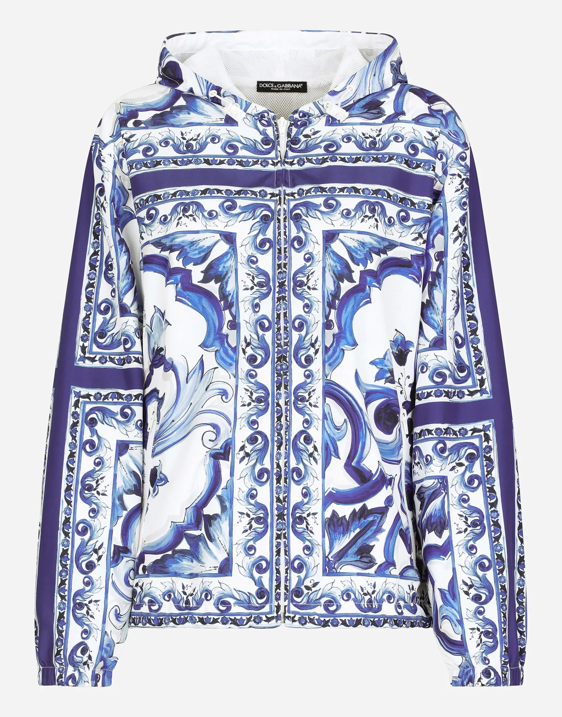 Majolica-print windbreaker with hood