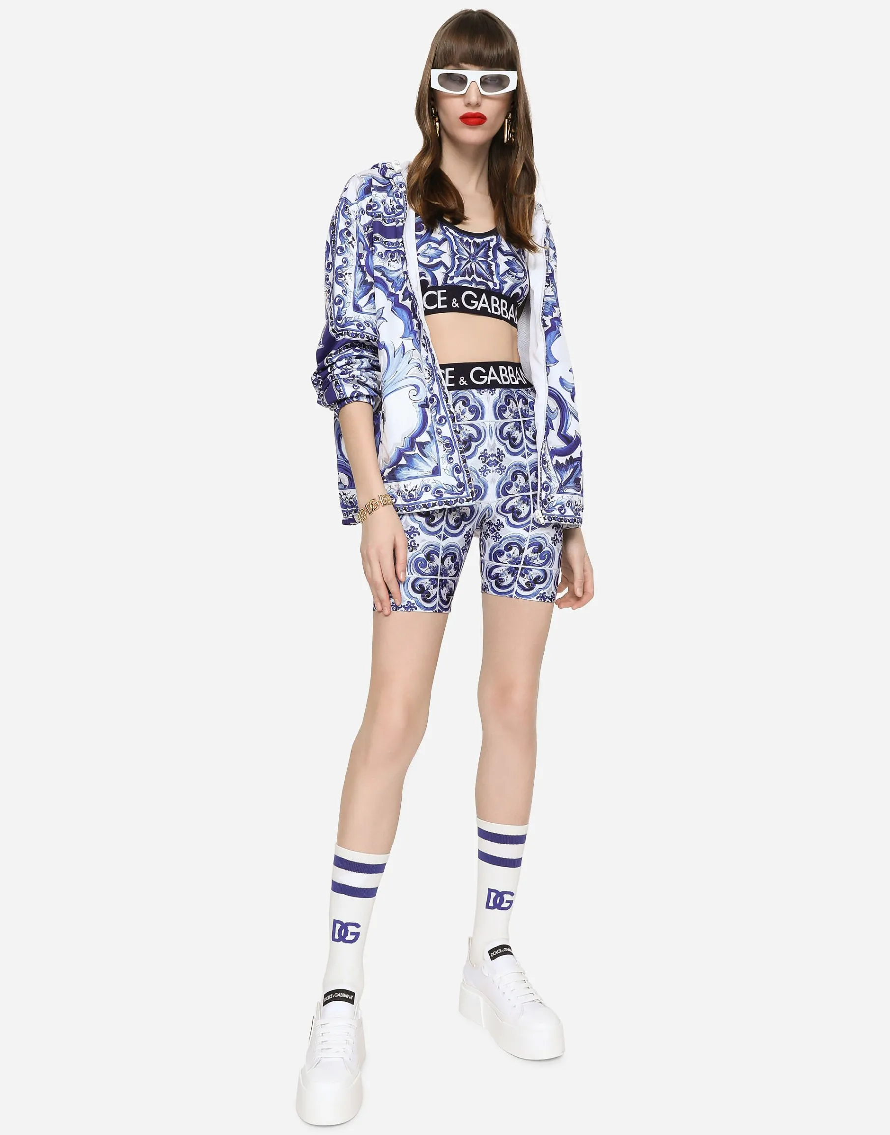 Majolica-print windbreaker with hood