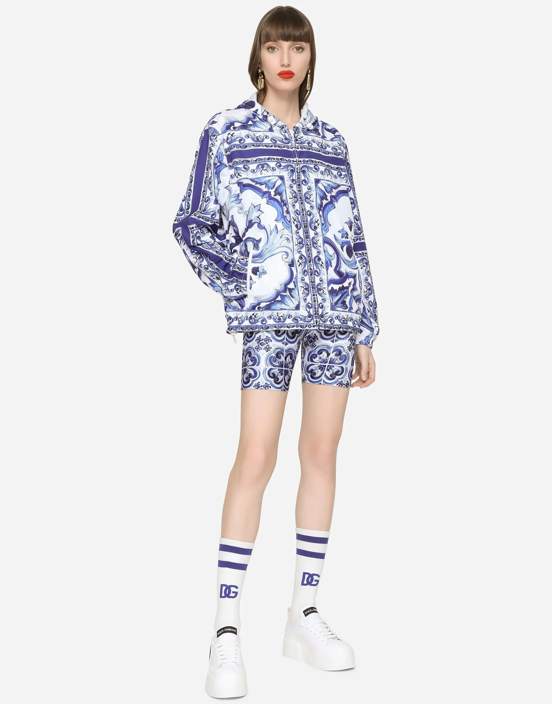 Majolica-print windbreaker with hood