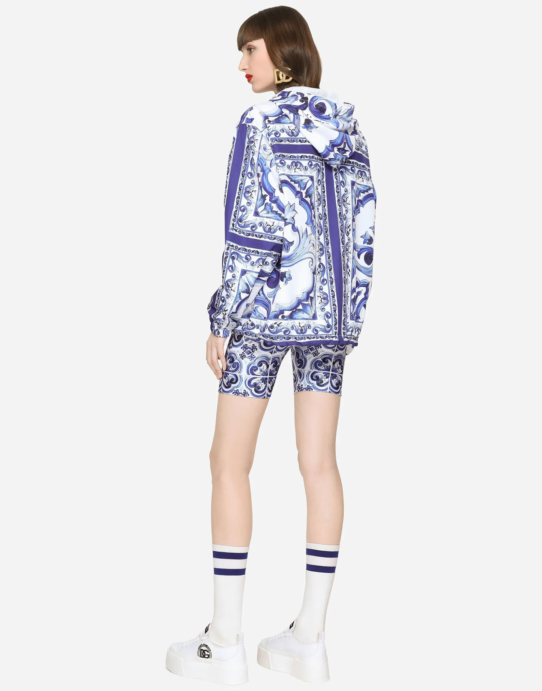 Majolica-print windbreaker with hood