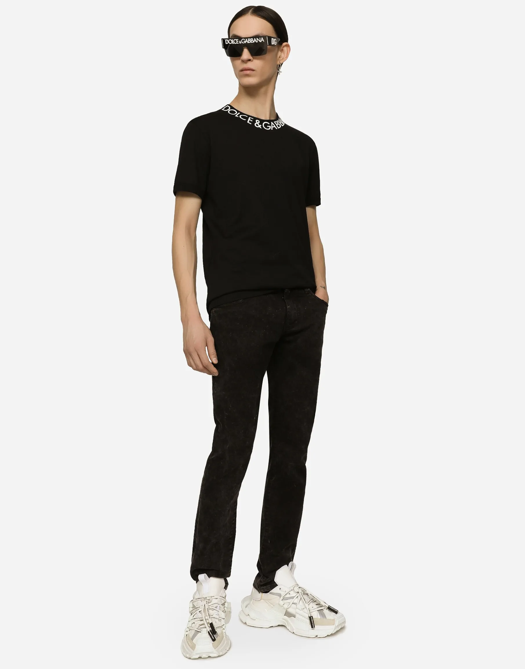 Marble-effect skinny stretch jeans