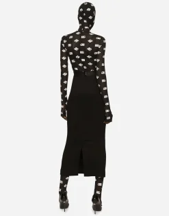 Marquisette jumpsuit with hood and logo print