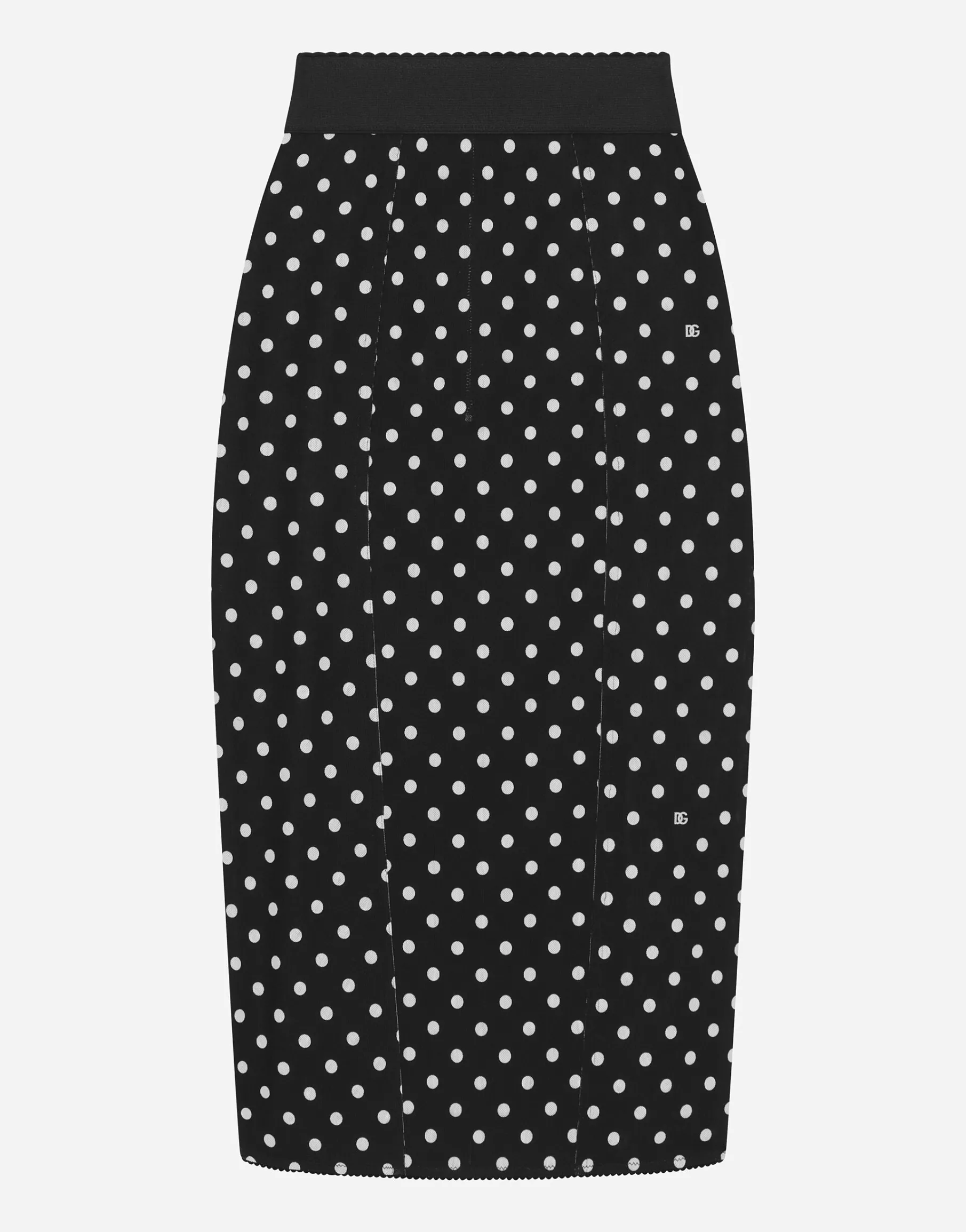 Marquisette pencil skirt with polka-dot print and corset details