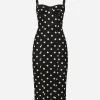 Marquisette sheath dress with polka-dot print and corset details