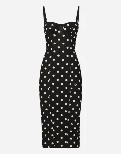 Marquisette sheath dress with polka-dot print and corset details