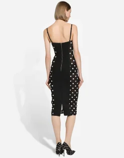 Marquisette sheath dress with polka-dot print and corset details