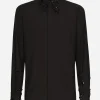 Martini-fit shirt with rhinestone embroidery