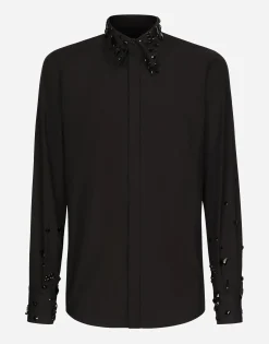 Martini-fit shirt with rhinestone embroidery