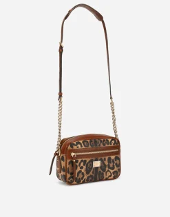 Medium crossbody bag in leopard-print Crespo with branded plate