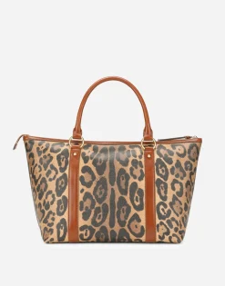 Medium leopard-print Crespo shopper with branded plate
