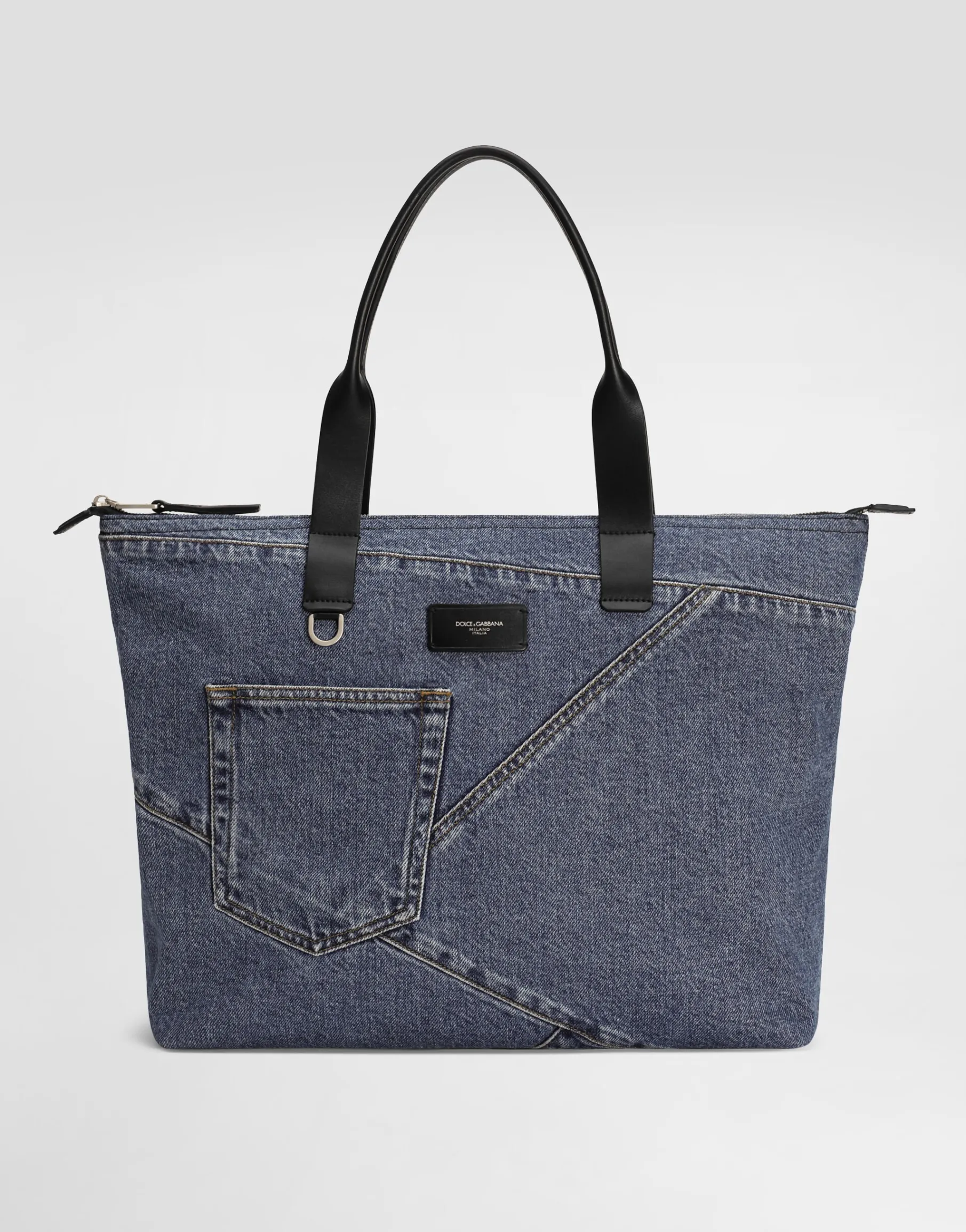Medium shopper in patchwork denim