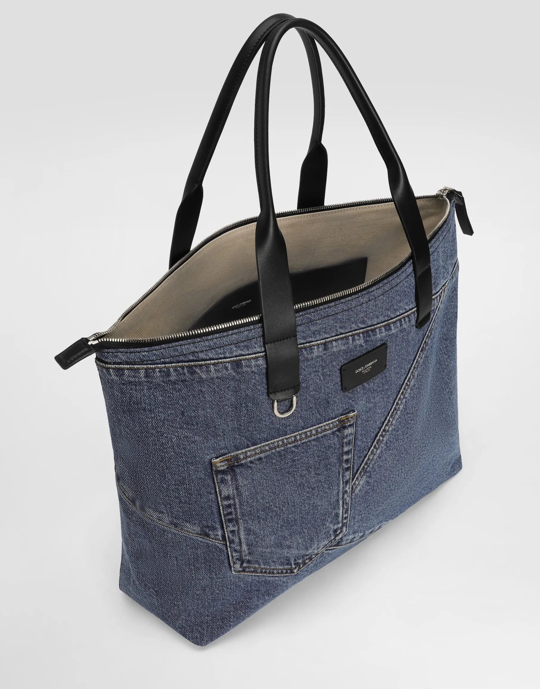 Medium shopper in patchwork denim