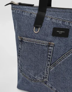 Medium shopper in patchwork denim