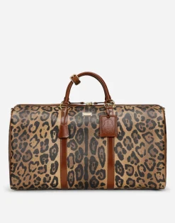 Medium travel bag in leopard-print Crespo with branded plate