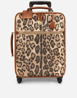 Medium trolley in leopard-print Crespo with branded plate