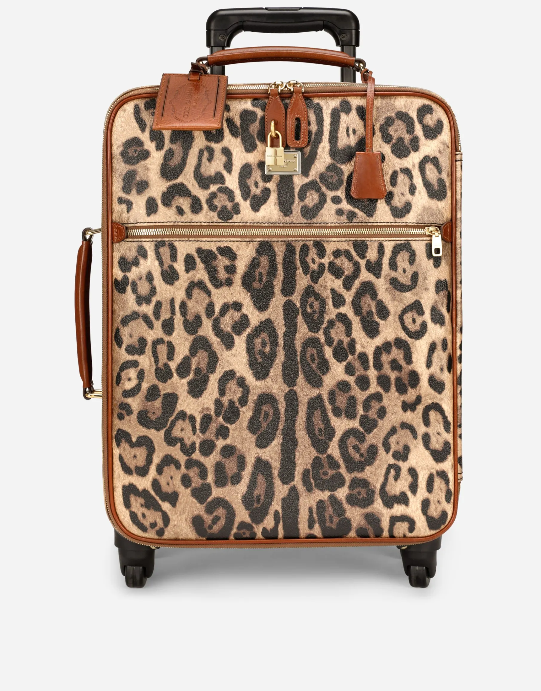 Medium trolley in leopard-print Crespo with branded plate