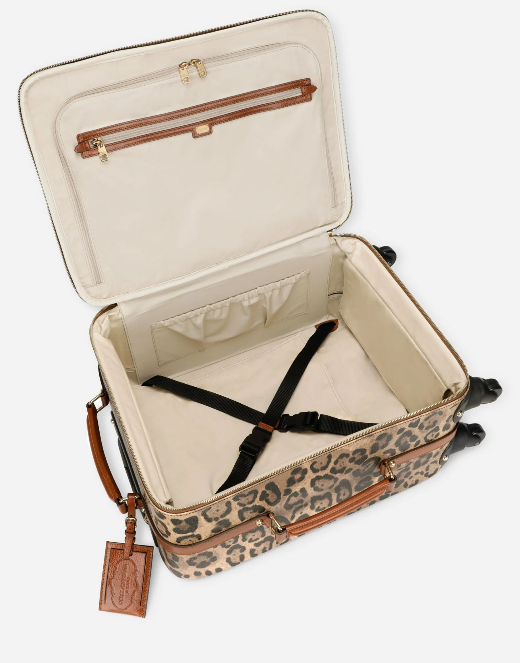 Medium trolley in leopard-print Crespo with branded plate