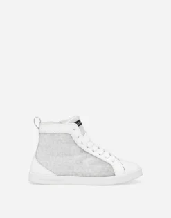 Mesh high-top sneakers with Dolce&Gabbana logo print