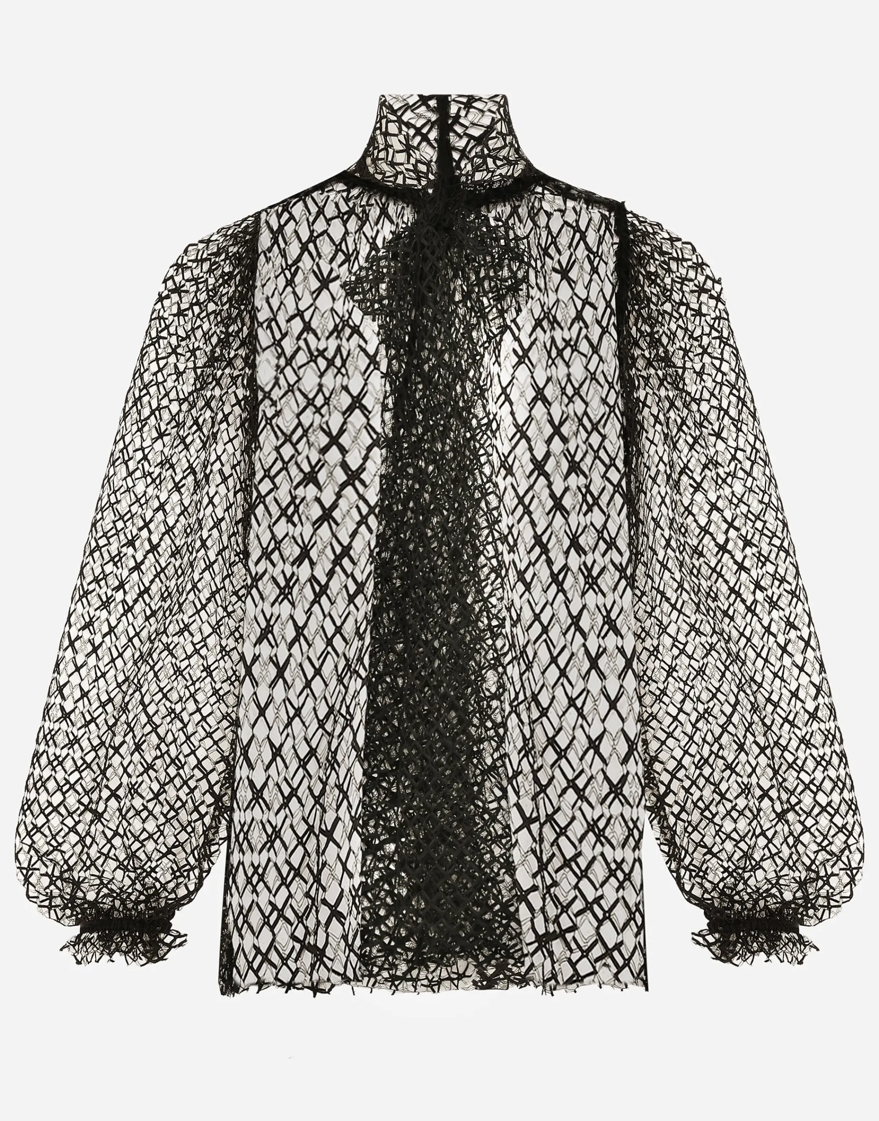 Mesh pussy-bow blouse