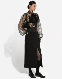 Mesh pussy-bow blouse