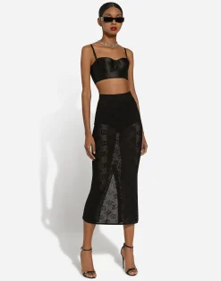 Mesh-stitch pencil skirt with jacquard DG logo