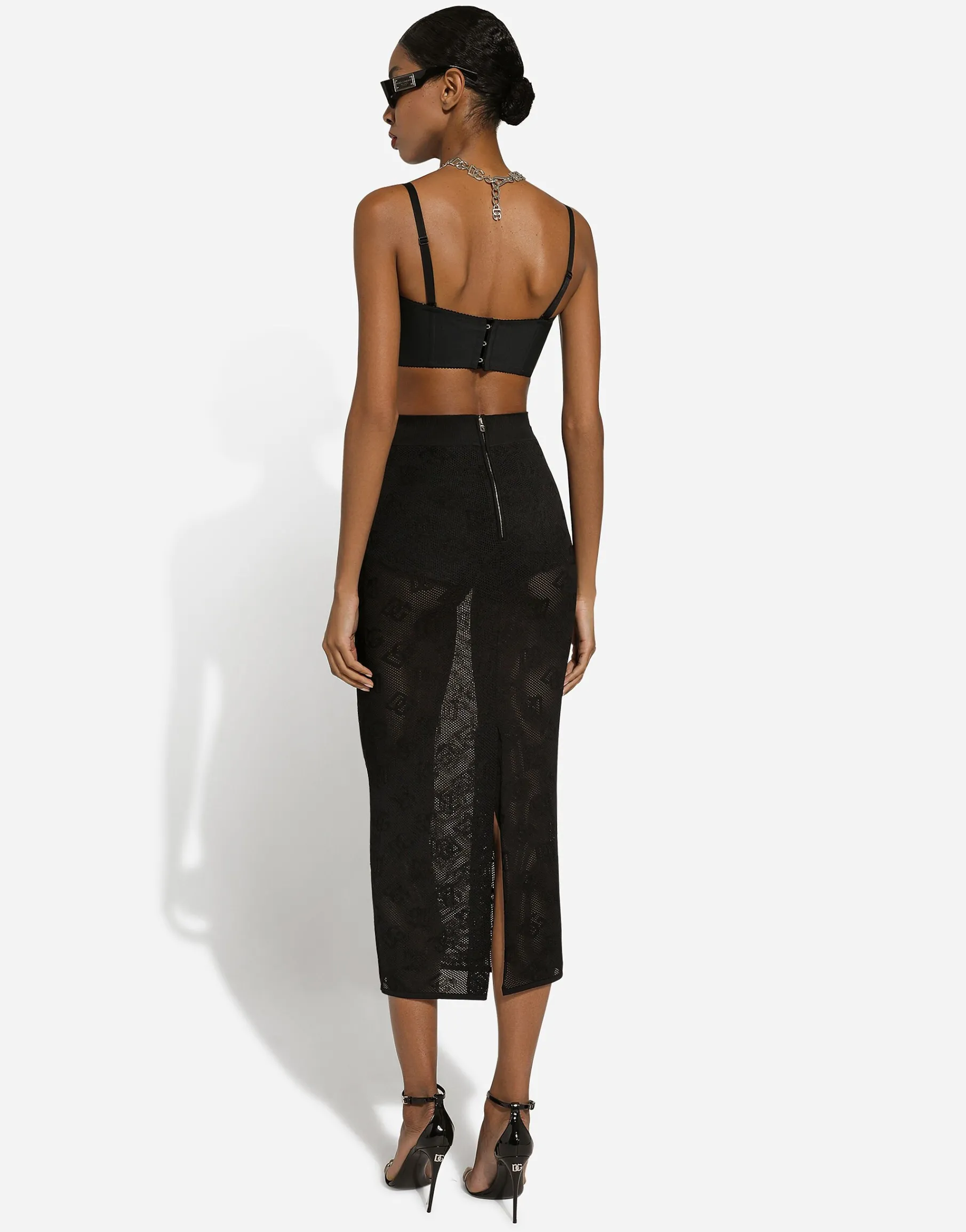 Mesh-stitch pencil skirt with jacquard DG logo