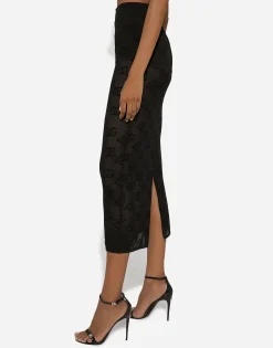 Mesh-stitch pencil skirt with jacquard DG logo