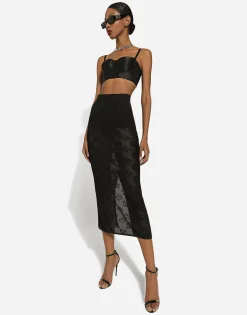 Mesh-stitch pencil skirt with jacquard DG logo