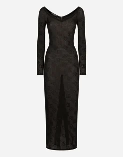 Mesh-stitch sheath dress with jacquard DG logo