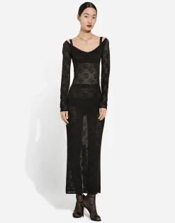 Mesh-stitch sheath dress with jacquard DG logo