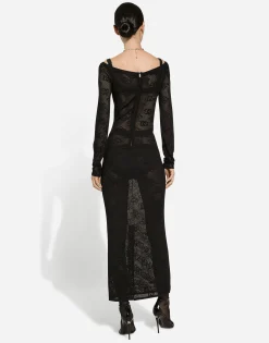Mesh-stitch sheath dress with jacquard DG logo
